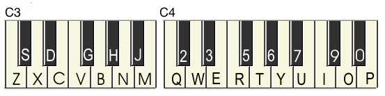 These keys on the computer keyboard will play the notes on the Sing & See piano.