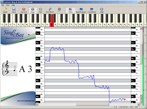 The pitch tracing shows how accurately you can achieve each note